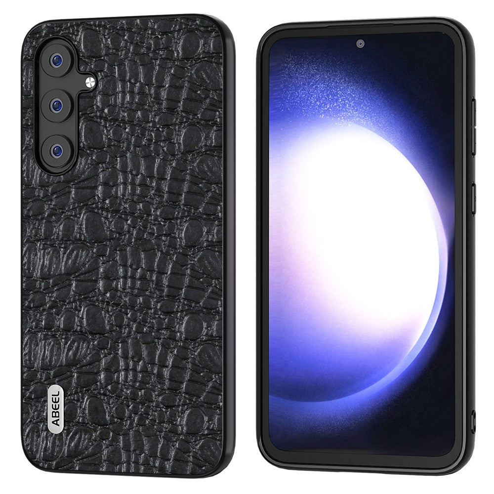ABEEL Til Samsung Galaxy S23 FE Ægte Koskindbelagt PC+TPU Anti-ridse Cover Baldakin Tekstur Telefoncover