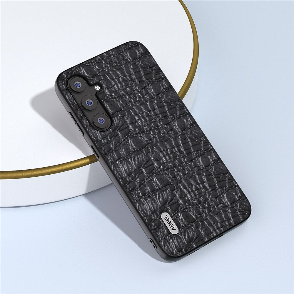 ABEEL Til Samsung Galaxy S23 FE Ægte Koskindbelagt PC+TPU Anti-ridse Cover Baldakin Tekstur Telefoncover