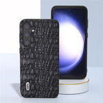 ABEEL Til Samsung Galaxy S23 FE Ægte Koskindbelagt PC+TPU Anti-ridse Cover Baldakin Tekstur Telefoncover