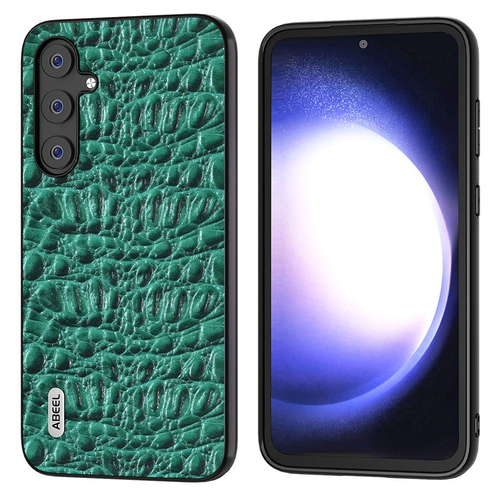 ABEEL Til Samsung Galaxy S23 FE Ægte Koskindbelagt PC+TPU Anti-ridse Cover Baldakin Tekstur Telefoncover