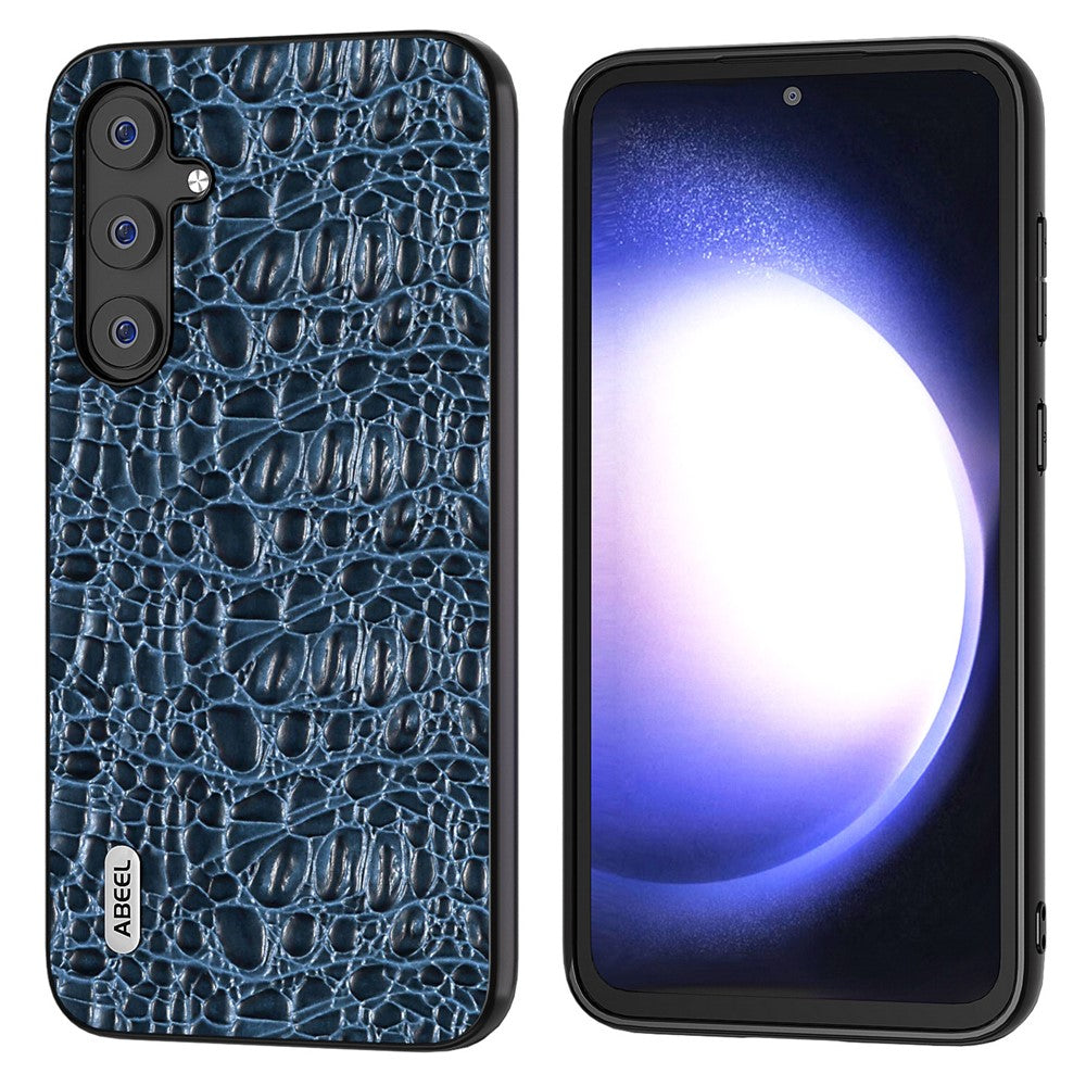 ABEEL Til Samsung Galaxy S23 FE Ægte Koskindbelagt PC+TPU Anti-ridse Cover Baldakin Tekstur Telefoncover