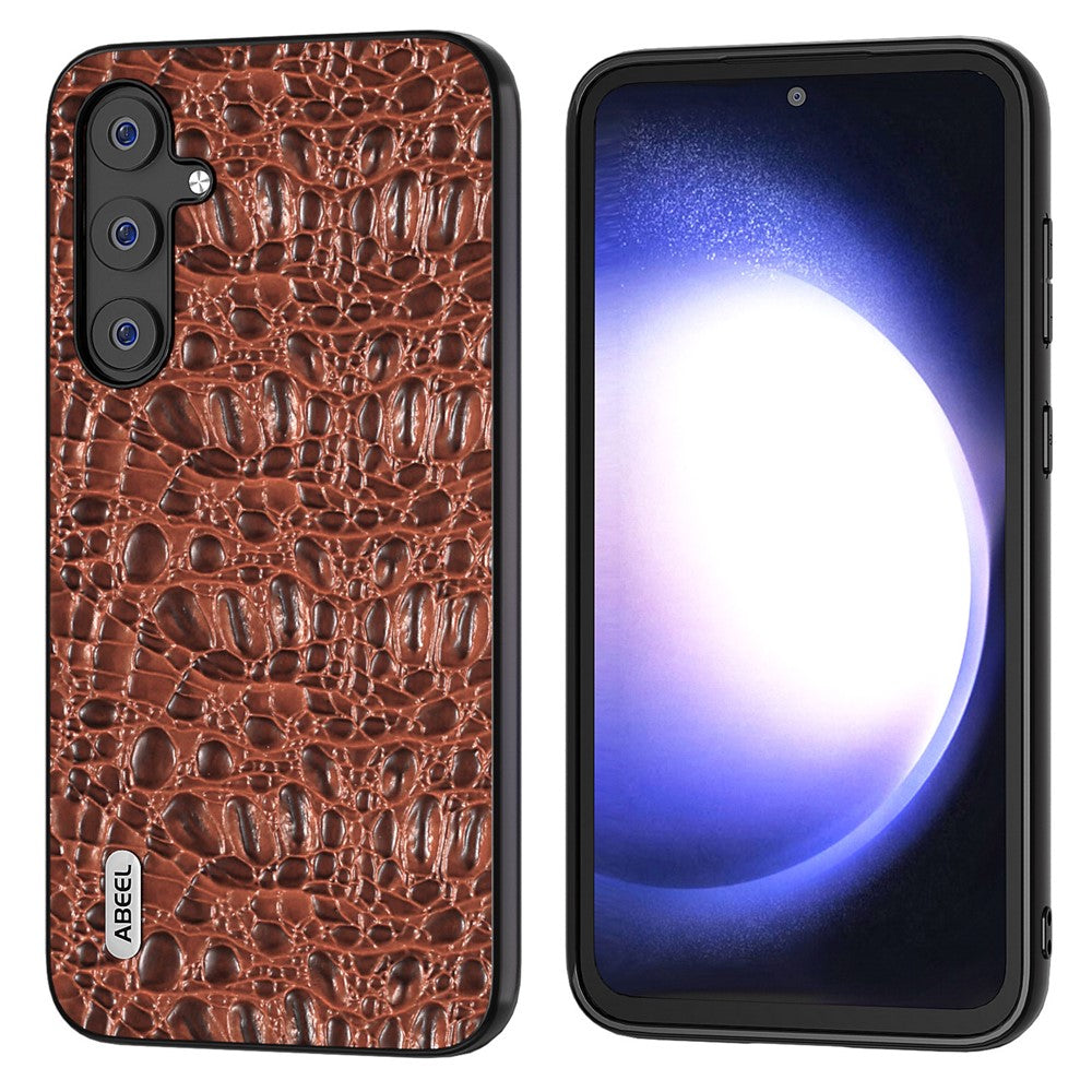 ABEEL Til Samsung Galaxy S23 FE Ægte Koskindbelagt PC+TPU Anti-ridse Cover Baldakin Tekstur Telefoncover