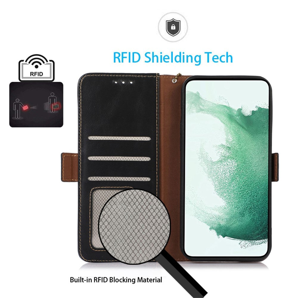 For Samsung Galaxy F34 5G / M34 5G RFID Blocking Wallet Stand Cover Genuine Cow Leather Shockproof Phone Case