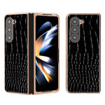 For Samsung Galaxy Z Fold5 5G Electroplating Protective Phone Case Genuine Cow Leather + PC Crocodile Texture Cover