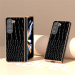 For Samsung Galaxy Z Fold5 5G Electroplating Protective Phone Case Genuine Cow Leather + PC Crocodile Texture Cover