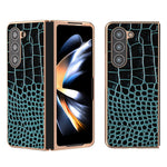 For Samsung Galaxy Z Fold5 5G Electroplating Protective Phone Case Genuine Cow Leather + PC Crocodile Texture Cover