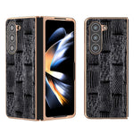 For Samsung Galaxy Z Fold5 5G Mahjong Texture Protective Cover Genuine Cow Leather + PC Electroplating Phone Case