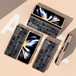 For Samsung Galaxy Z Fold5 5G Mahjong Texture Protective Cover Genuine Cow Leather + PC Electroplating Phone Case