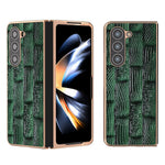 For Samsung Galaxy Z Fold5 5G Mahjong Texture Protective Cover Genuine Cow Leather + PC Electroplating Phone Case