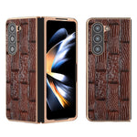 For Samsung Galaxy Z Fold5 5G Mahjong Texture Protective Cover Genuine Cow Leather + PC Electroplating Phone Case