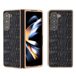 For Samsung Galaxy Z Fold5 5G Phone Case Genuine Cow Leather + PC Canopy Texture Electroplating Cover