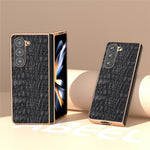 For Samsung Galaxy Z Fold5 5G Phone Case Genuine Cow Leather + PC Canopy Texture Electroplating Cover