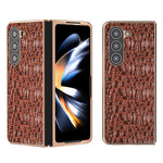 For Samsung Galaxy Z Fold5 5G Phone Case Genuine Cow Leather + PC Canopy Texture Electroplating Cover