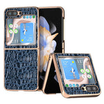 Til Samsung Galaxy Z Flip5 5G Ægte Koskindbelagt PC-cover Baldakintekstur Elektropletteret Telefoncover