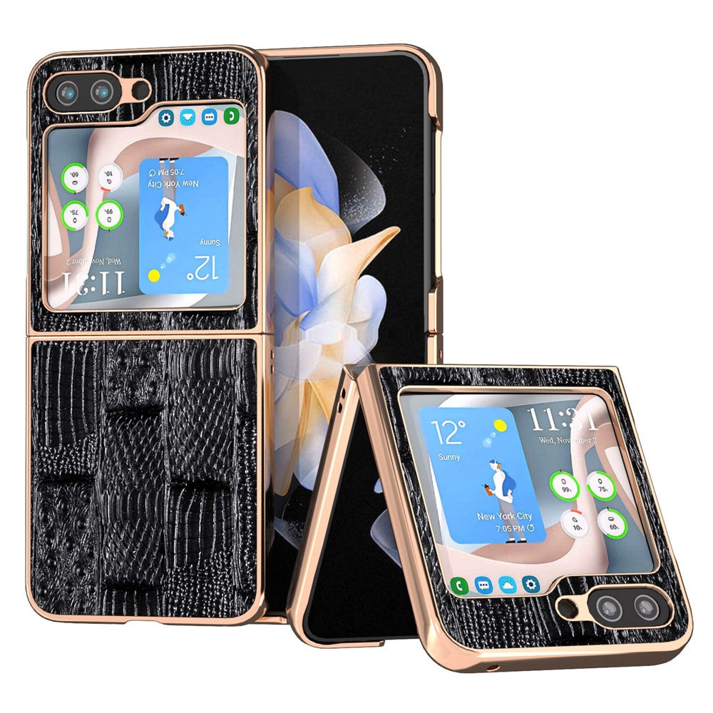 Samsung Galaxy Z Flip5 5G Mahjong Texture Galvaniserad mobilskal Äkta Koläder Belagd PC Baksida