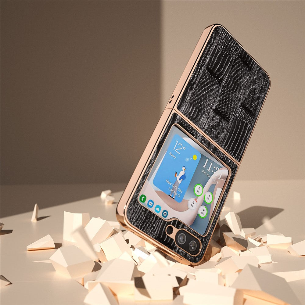 Samsung Galaxy Z Flip5 5G Mahjong Texture Galvaniserad mobilskal Äkta Koläder Belagd PC Baksida