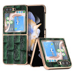 Samsung Galaxy Z Flip5 5G Mahjong Texture Galvaniserad mobilskal Äkta Koläder Belagd PC Baksida