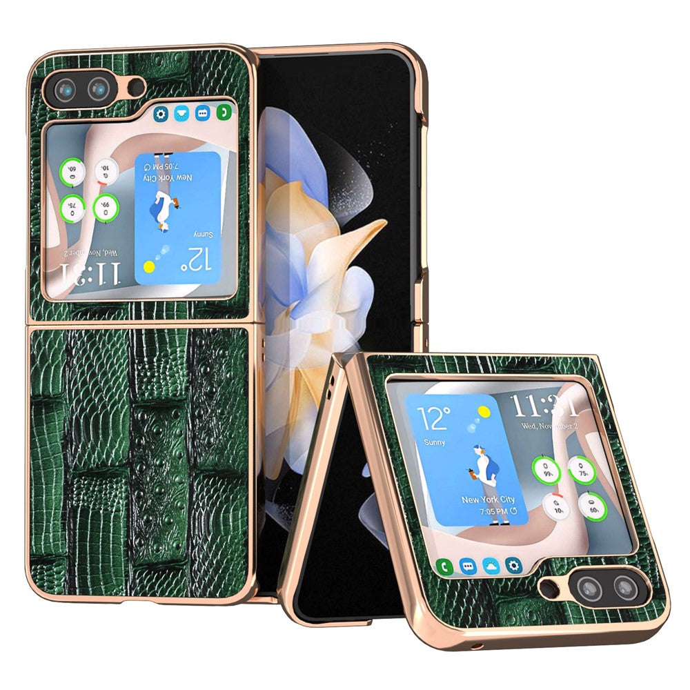 Samsung Galaxy Z Flip5 5G Mahjong Texture Galvaniserad mobilskal Äkta Koläder Belagd PC Baksida