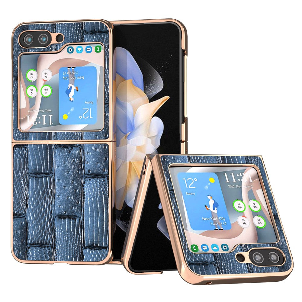 Samsung Galaxy Z Flip5 5G Mahjong Texture Galvaniserad mobilskal Äkta Koläder Belagd PC Baksida