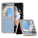 Electroplating Phone Case for Samsung Galaxy Z Flip5 5G, Genuine Cow Leather Coated PC Cover