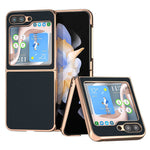 Electroplating Phone Case for Samsung Galaxy Z Flip5 5G, Genuine Cow Leather Coated PC Cover