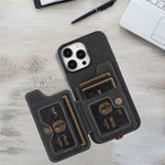 ABEEL Style 01 For iPhone 15 Pro Max PU Leather Coated TPU+PC Cover Kickstand Card Holder Phone Case