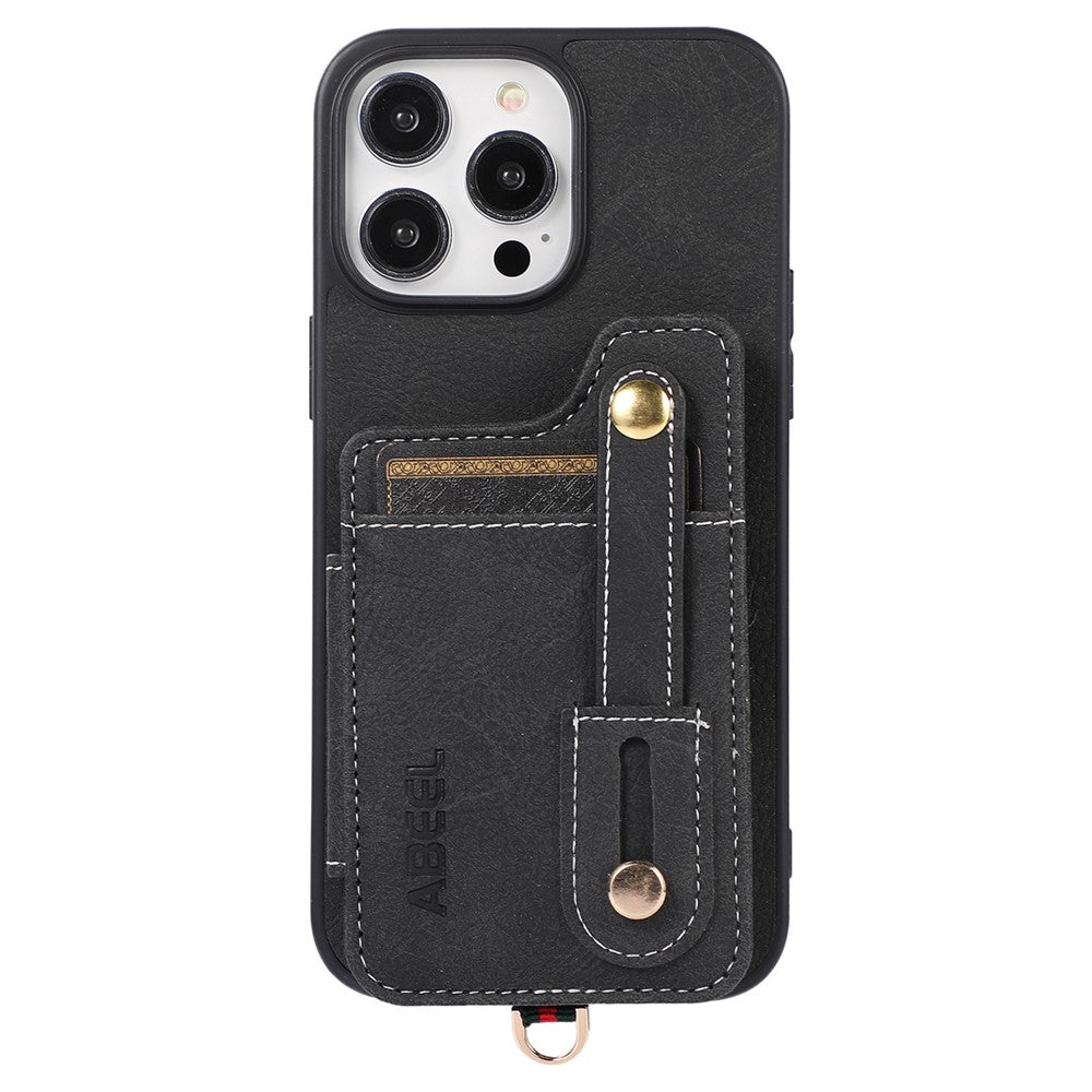 ABEEL Style 01 For iPhone 15 Pro Max PU Leather Coated TPU+PC Cover Kickstand Card Holder Phone Case