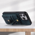 ABEEL Style 02 Kickstand Back Case for iPhone 15 Pro Max , Leather Coated TPU+PC Card Slots Litchi Texture Phone Cover