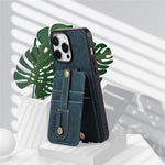 ABEEL Style 02 Kickstand Back Case for iPhone 15 Pro Max , Leather Coated TPU+PC Card Slots Litchi Texture Phone Cover