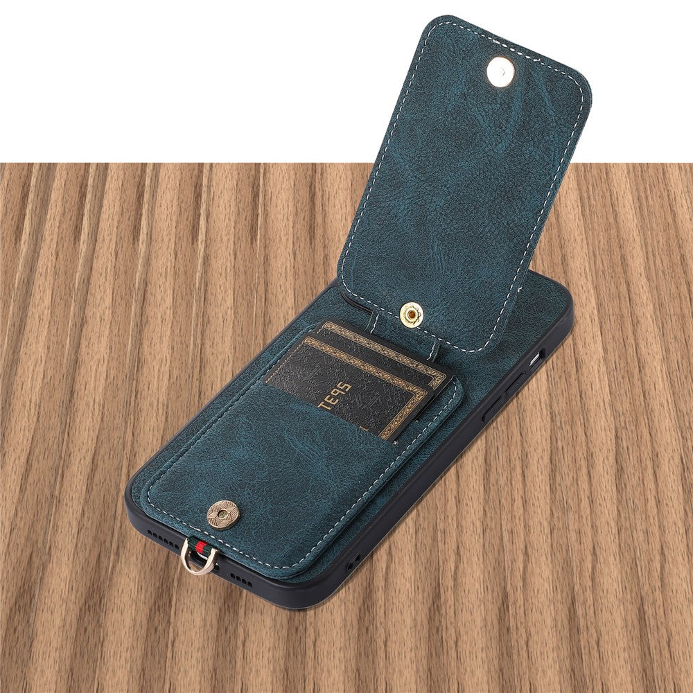ABEEL Style 02 Kickstand Back Case for iPhone 15 Pro Max , Leather Coated TPU+PC Card Slots Litchi Texture Phone Cover