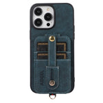 ABEEL Style 02 Kickstand Back Case for iPhone 15 Pro Max , Leather Coated TPU+PC Card Slots Litchi Texture Phone Cover
