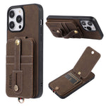 ABEEL Style 02 Kickstand Back Case for iPhone 15 Pro Max , Leather Coated TPU+PC Card Slots Litchi Texture Phone Cover