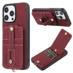 ABEEL Style 02 Kickstand Back Case for iPhone 15 Pro Max , Leather Coated TPU+PC Card Slots Litchi Texture Phone Cover