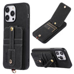 ABEEL Style 02 Kickstand Back Case for iPhone 15 Pro Max , Leather Coated TPU+PC Card Slots Litchi Texture Phone Cover