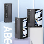ABEEL For Samsung Galaxy Z Fold5 5G Kickstand Back Cover Nappa Texture Genuine Cow Leather+PC Phone Case with Front Screen Film