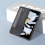 ABEEL For Samsung Galaxy Z Fold5 5G Kickstand Back Cover Nappa Texture Genuine Cow Leather+PC Phone Case with Front Screen Film