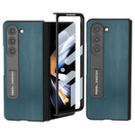 ABEEL For Samsung Galaxy Z Fold5 5G Kickstand Back Cover Nappa Texture Genuine Cow Leather+PC Phone Case with Front Screen Film