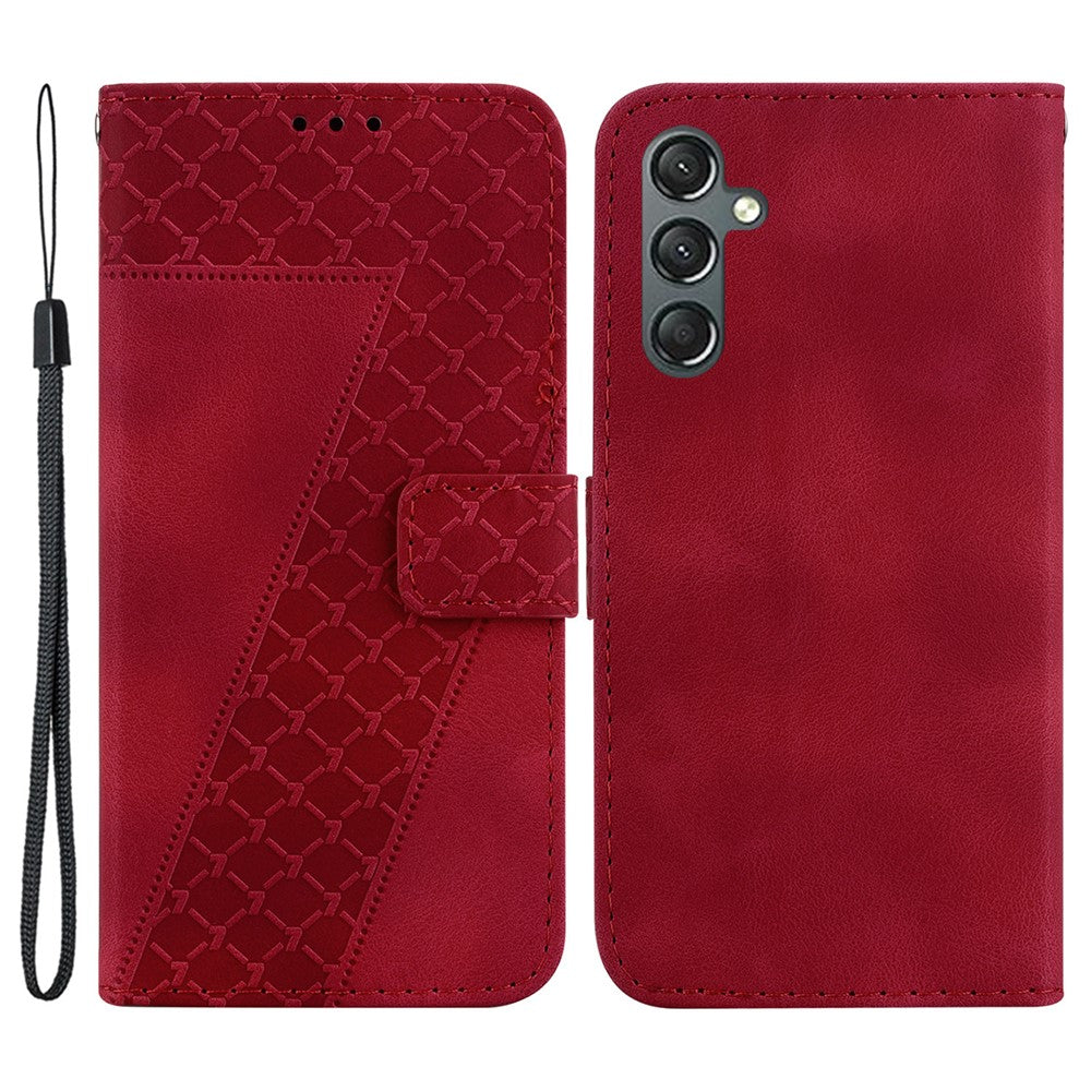 For Samsung Galaxy A24 4G (162.1 x 77.6 x 8.3mm) 7-Shape Imprinted Cell Phone Case Anti-scratch Wallet Stand Leather Cover