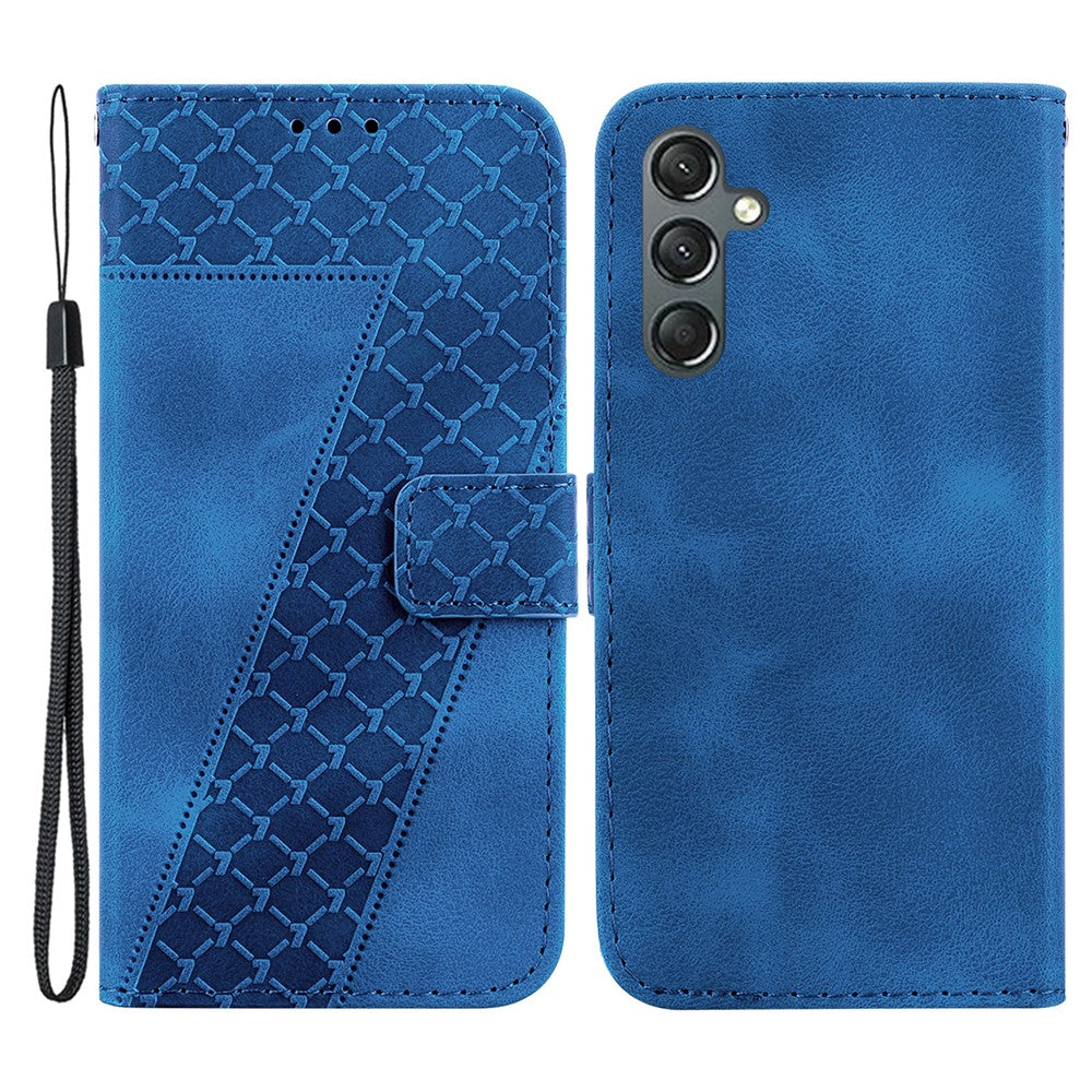 For Samsung Galaxy A24 4G (162.1 x 77.6 x 8.3mm) 7-Shape Imprinted Cell Phone Case Anti-scratch Wallet Stand Leather Cover