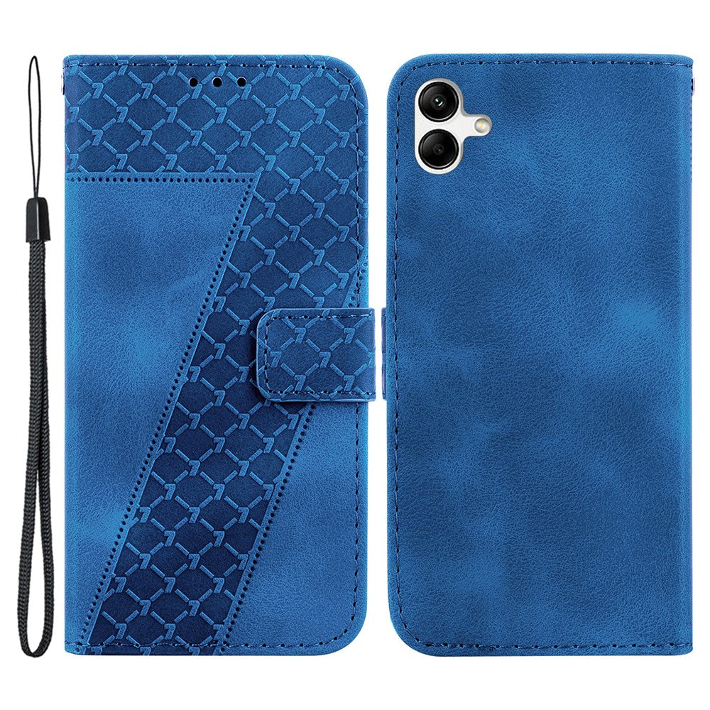 For Samsung Galaxy A04e 4G / F04 4G / M04 4G 7-Shape Imprinted Phone Case Anti-fall Leather Wallet Stand Shell