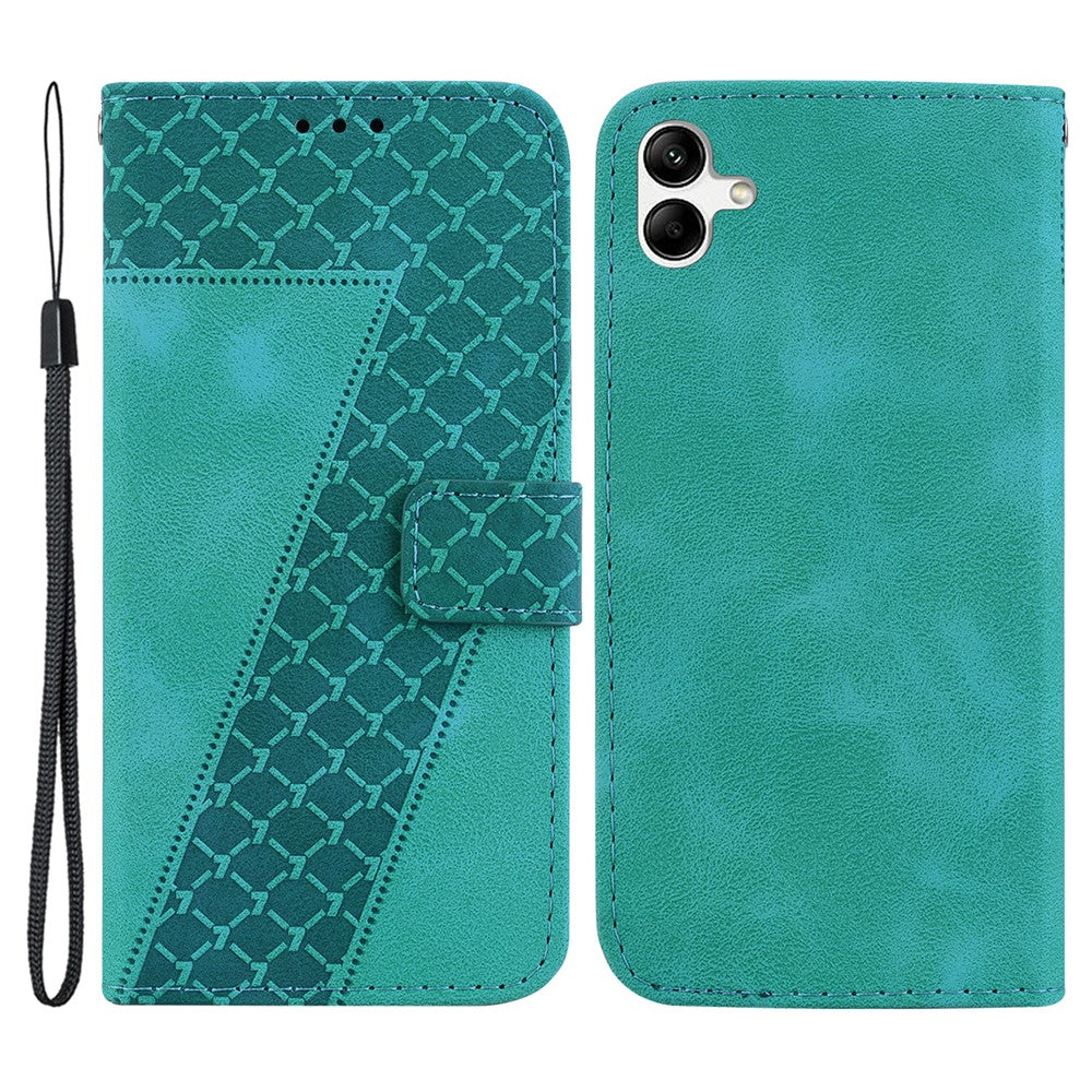 For Samsung Galaxy A04e 4G / F04 4G / M04 4G 7-Shape Imprinted Phone Case Anti-fall Leather Wallet Stand Shell