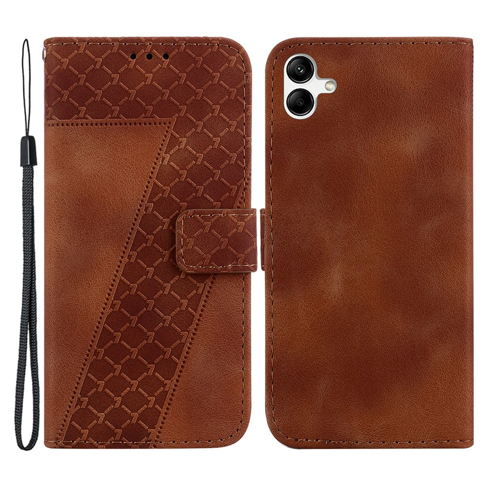For Samsung Galaxy A04e 4G / F04 4G / M04 4G 7-Shape Imprinted Phone Case Anti-fall Leather Wallet Stand Shell