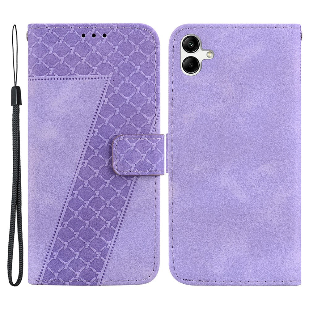 For Samsung Galaxy A04e 4G / F04 4G / M04 4G 7-Shape Imprinted Phone Case Anti-fall Leather Wallet Stand Shell