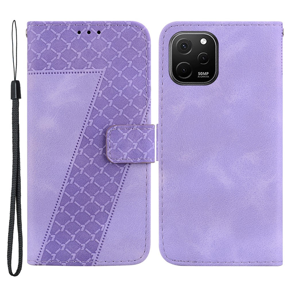 Huawei Nova Y61 4G Stativfodral Präglat 7-Formigt Mönster Plånboksfodral i Läder med Flipfunktion