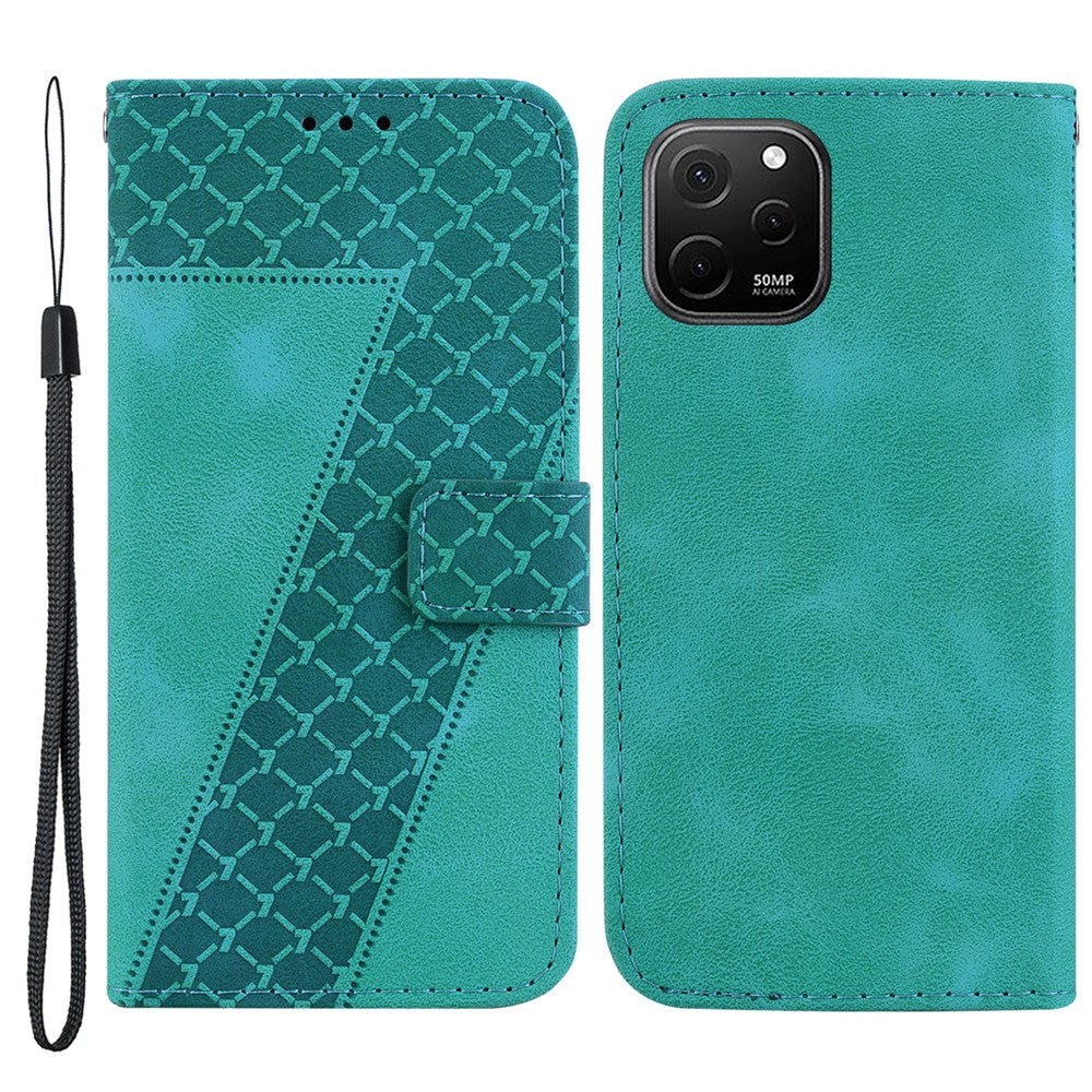 Huawei Nova Y61 4G Stativfodral Präglat 7-Formigt Mönster Plånboksfodral i Läder med Flipfunktion