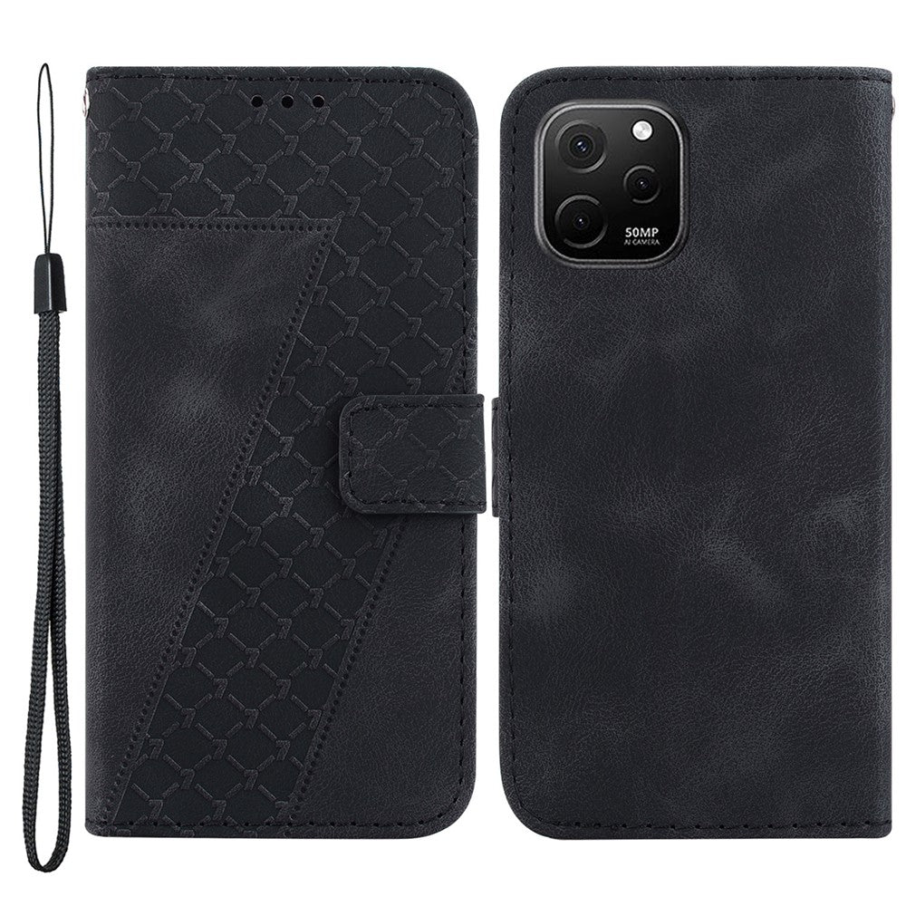 Huawei Nova Y61 4G Stativfodral Präglat 7-Formigt Mönster Plånboksfodral i Läder med Flipfunktion