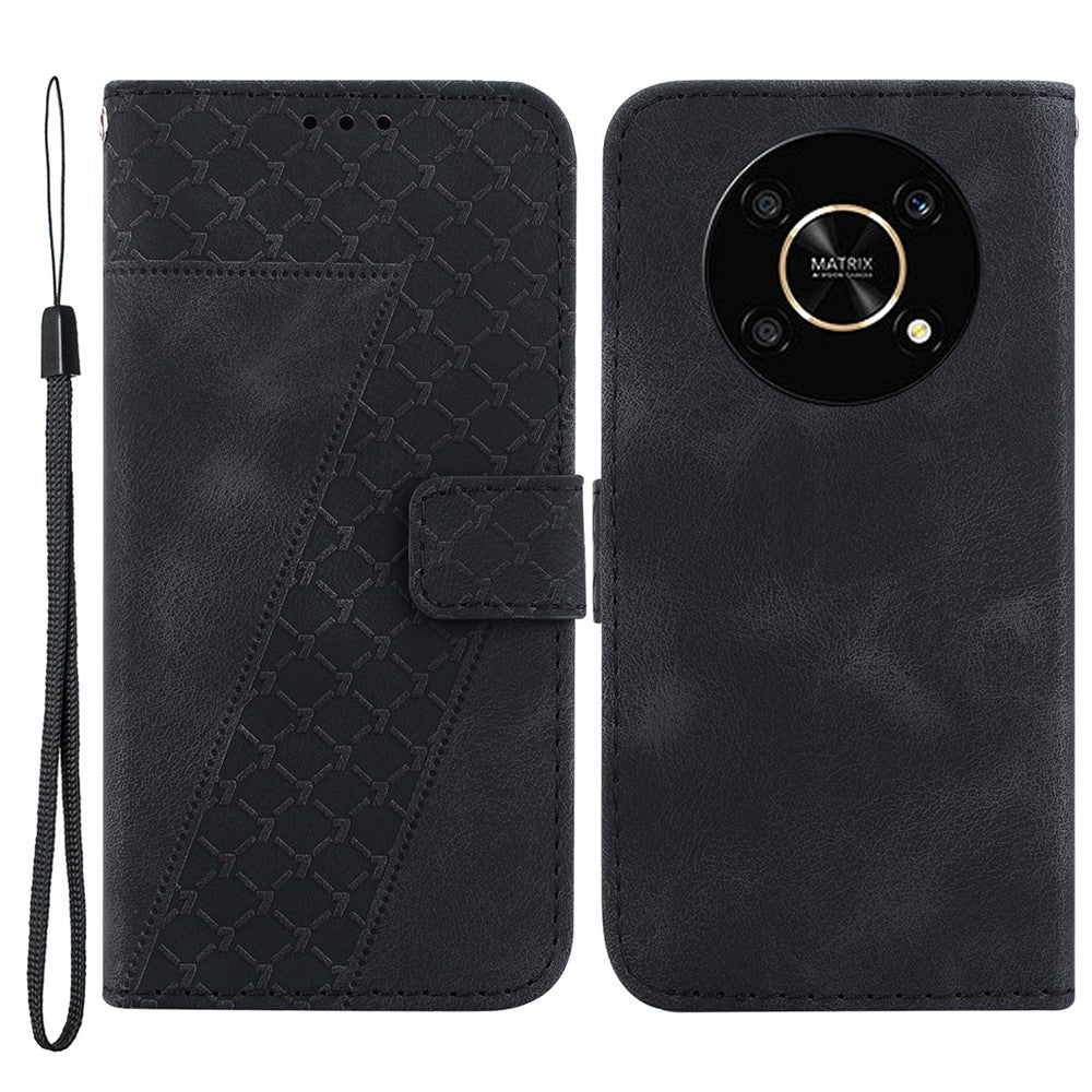 For Honor X9 4G / 5G Slim-Fit Shell Leather Phone Case Stand Imprinted 7-Shape Pattern Wallet Flip Cover