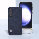 ABEEL For Samsung Galaxy S23 FE Cross Texture Cowhide Leather Coating Phone Case TPU+PC Cover
