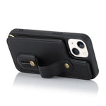 Card Holder Shell for iPhone 15, Kickstand Case PU Leather Coated TPU Phone Cover with Shoulder Strap