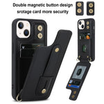 Card Holder Shell for iPhone 15, Kickstand Case PU Leather Coated TPU Phone Cover with Shoulder Strap